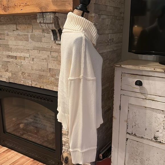 New in cream cozy turtleneck sweater drop shoulder long sleeve raw seam rib hem - Picture 7 of 16